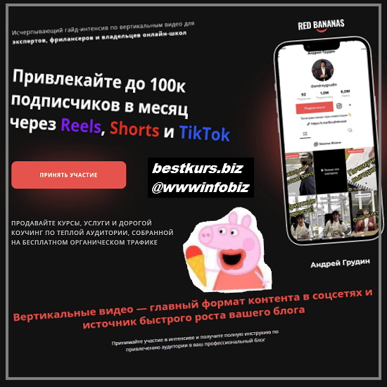 Привлекайте до 100к подписчиков в месяц через Reels, Shorts и TikTok - 2022 - Андрей Грудин. Блогер-миллионик