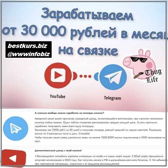 Сможет каждый Зарабатывай от 30 000 рублей в месяц на доходной связке: YouTube + Telegram - 2023 - Николай Т