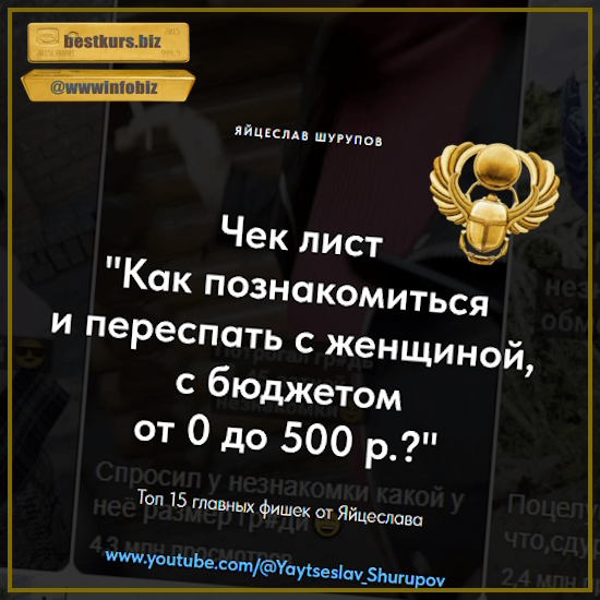 Чек-лист «Как познакомиться и переспать с женщиной, с бюджетом от 0 до 500 р. ?» - Яйцеслав Шурупов (2024)